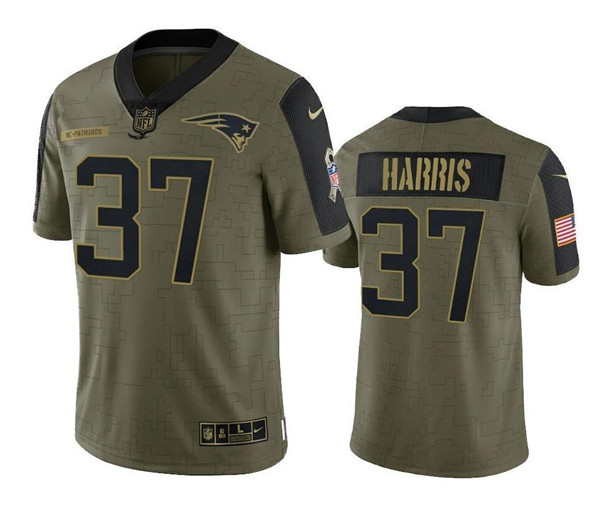 Men's New England Patriots #37 Damien Harris 2021 Olive Salute To Service Limited Stitched Jersey Men's New England Patriots #37 Damien Harris 2021 Olive Salute To Service Limited Stitched Jersey